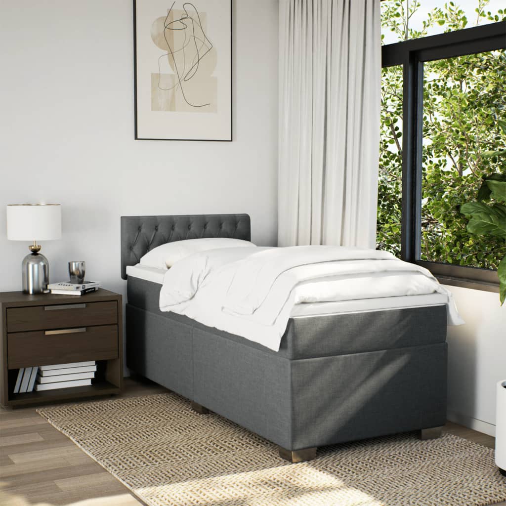 vidaXL Boxspring met matras stof donkergrijs 90x200 cm afbeelding