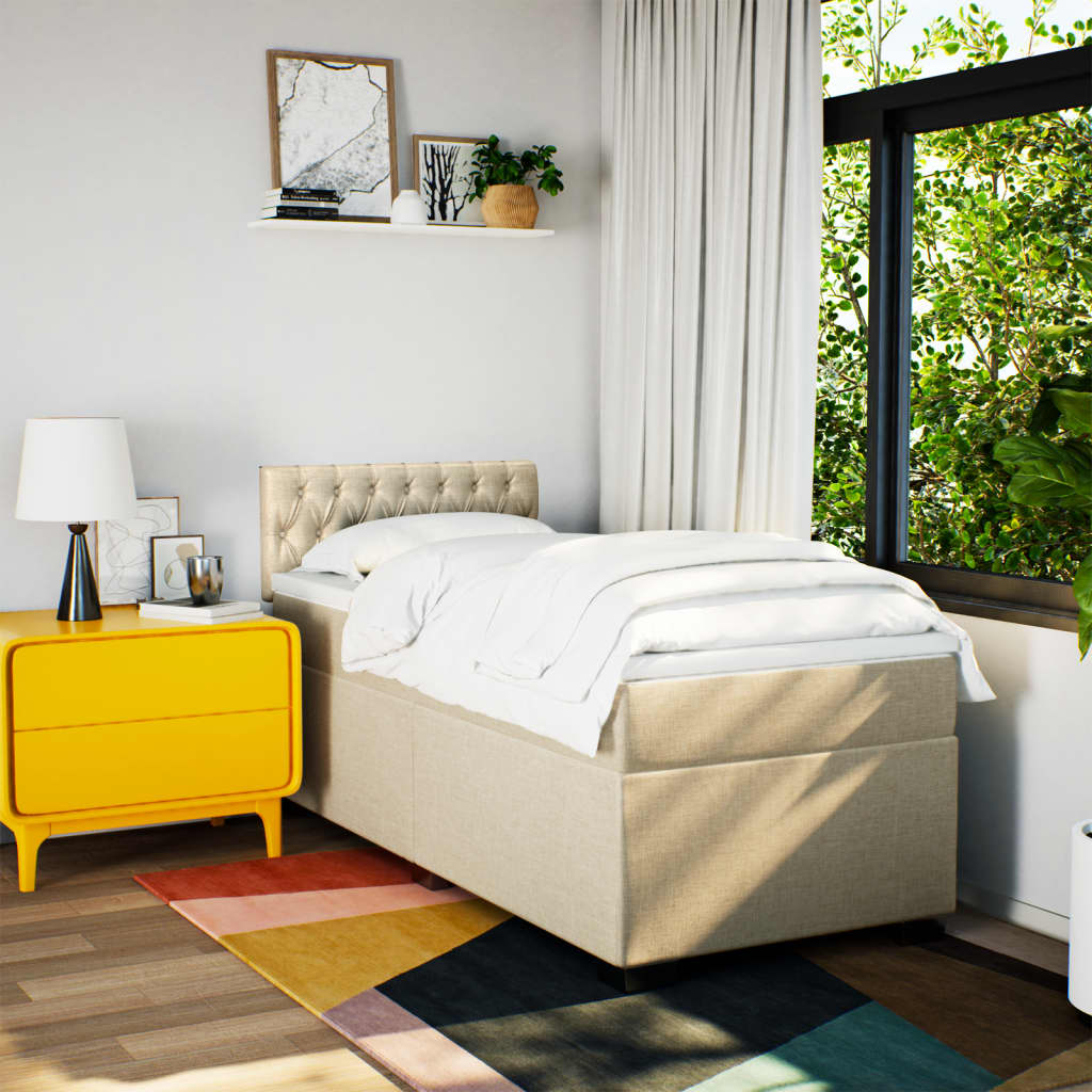 vidaXL Boxspring met matras stof crèmekleurig 90x200 cm afbeelding