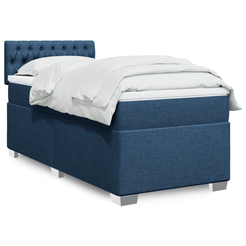 vidaXL Boxspringbett mit Matratze Blau 90x200 cm Stoff