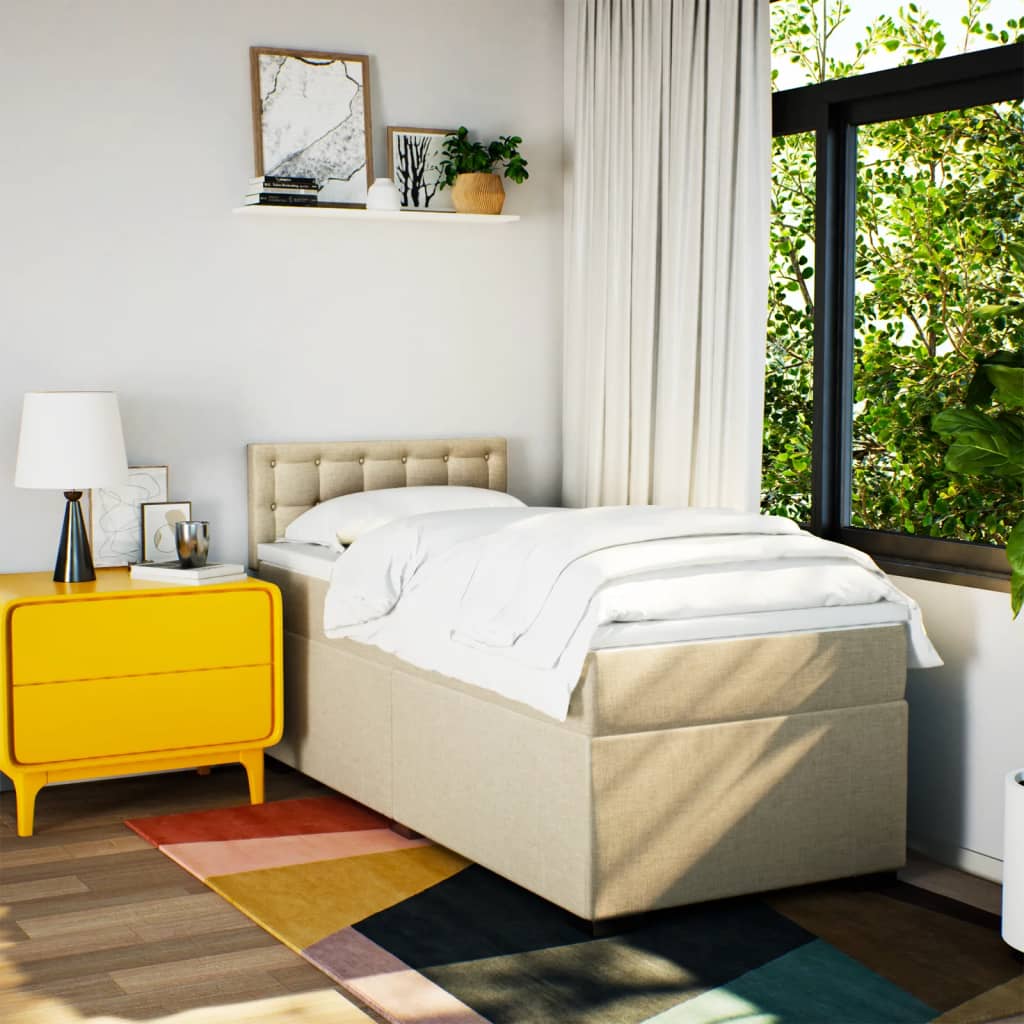 vidaXL Boxspring met matras stof crèmekleurig 90x200 cm afbeelding