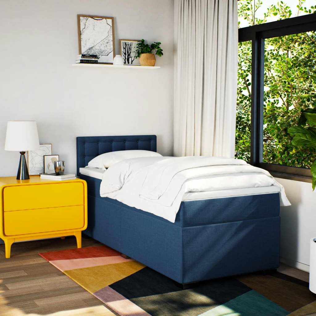 vidaXL Boxspring met matras stof blauw 90x200 cm afbeelding