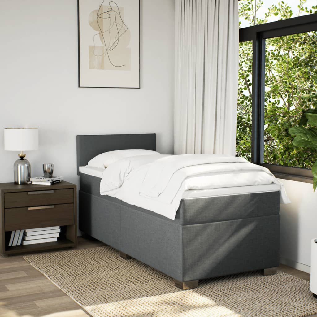 vidaXL Boxspring met matras stof donkergrijs 100x200 cm afbeelding