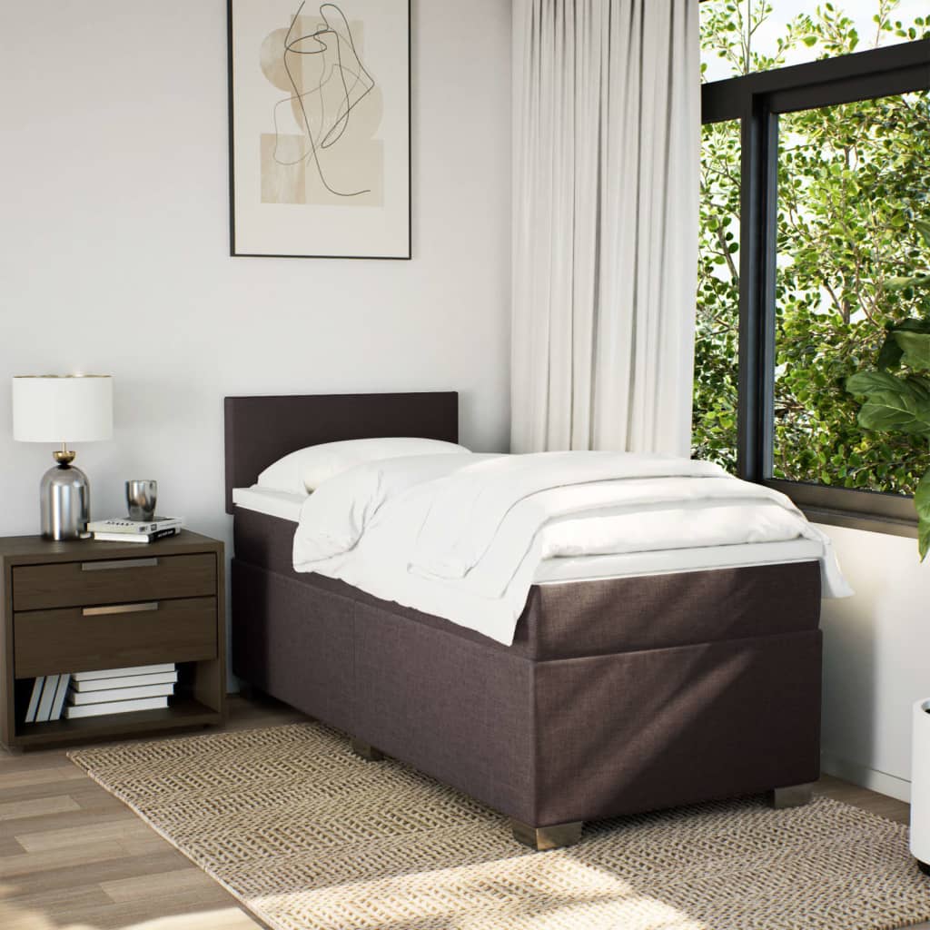 vidaXL Boxspring met matras stof donkerbruin 100x200 cm afbeelding