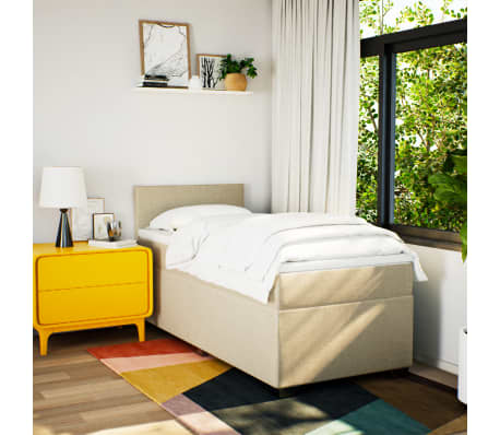 vidaXL Κρεβάτι Boxspring με Στρώμα Κρεμ 100 x 200 εκ. Υφασμάτινο