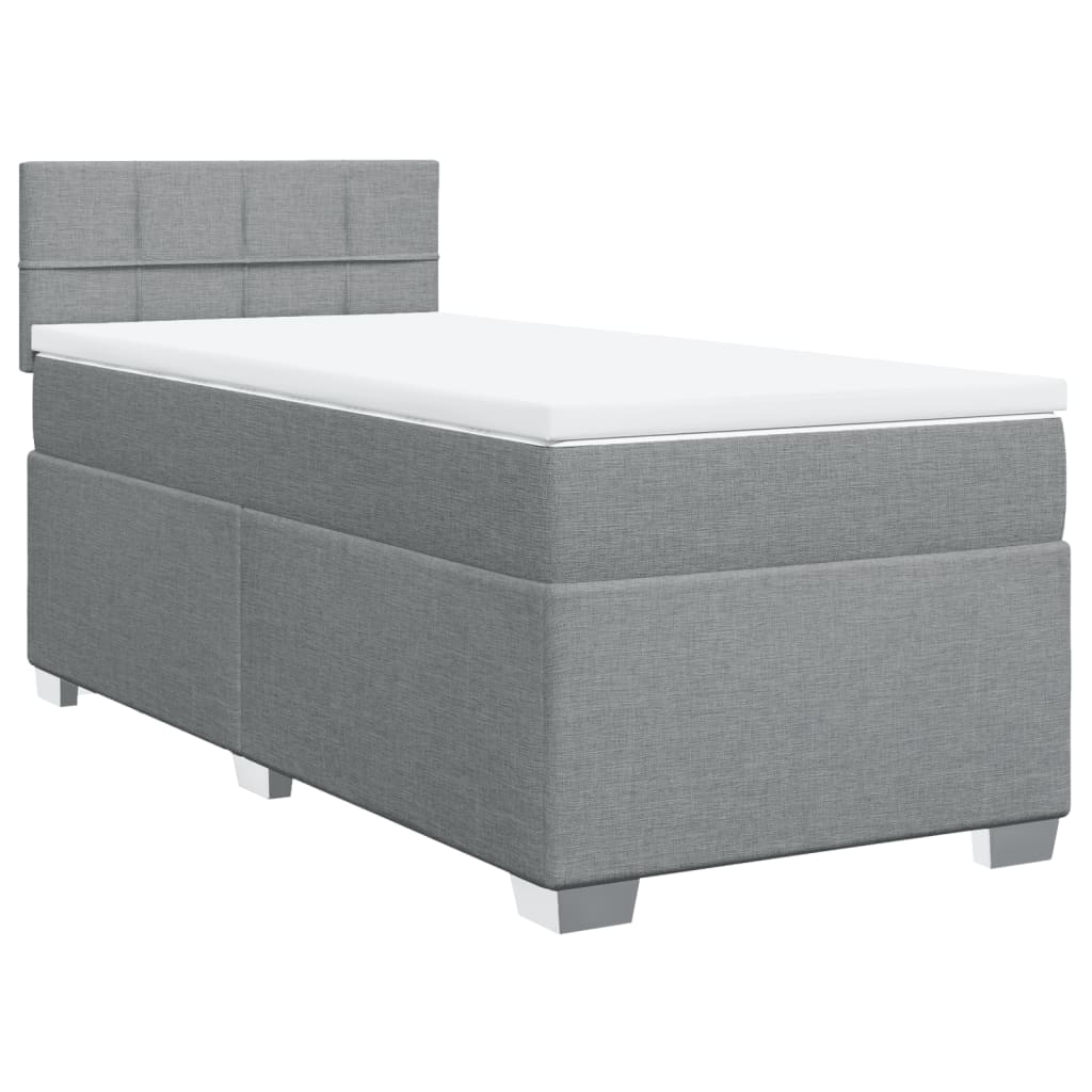 vidaXL Pat box spring cu saltea, gri deschis, 100x200 cm, textil