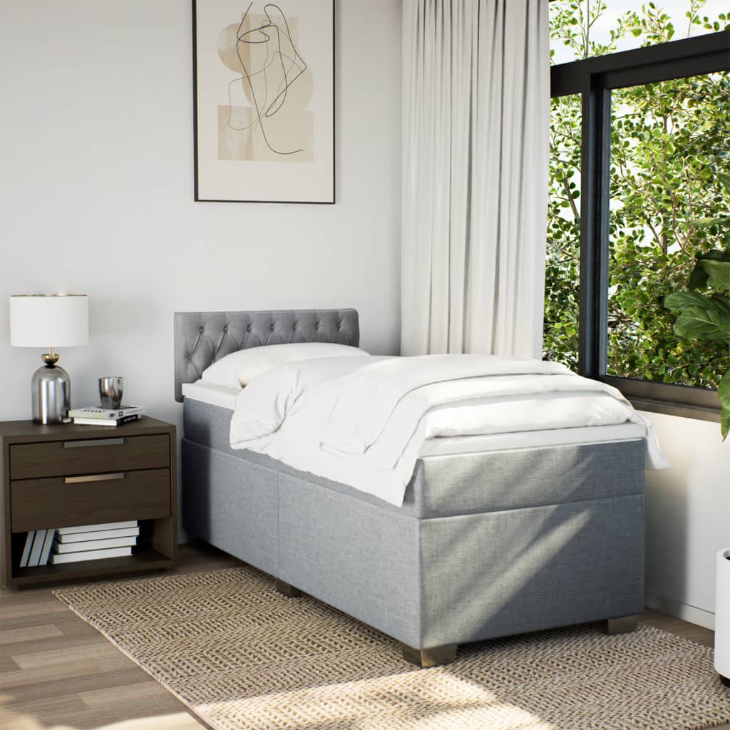 vidaXL Boxspring met matras stof lichtgrijs 100x200 cm afbeelding