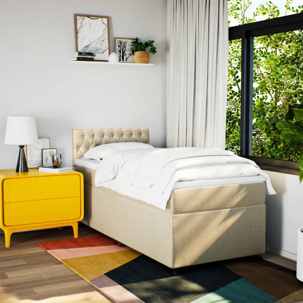 vidaXL Boxspring met matras stof crèmekleurig 100x200 cm, foto 2