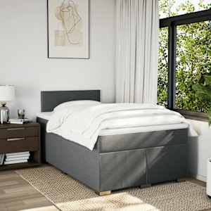 vidaXL Pat box spring cu saltea, gri &icirc;nchis, 120x190 cm, textil