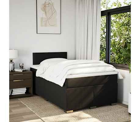 vidaXL Ł&oacute;żko kontynentalne z materacem, czarne, 120x190 cm, tkanina