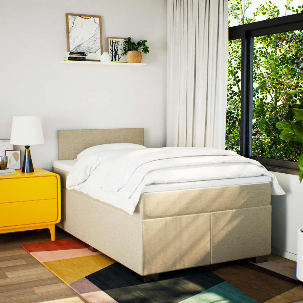 vidaXL Boxspring met matras stof crèmekleurig 120x190 cm afbeelding