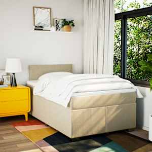 vidaXL Giroletto a Molle con Materasso Crema 120x190 cm in Tessuto