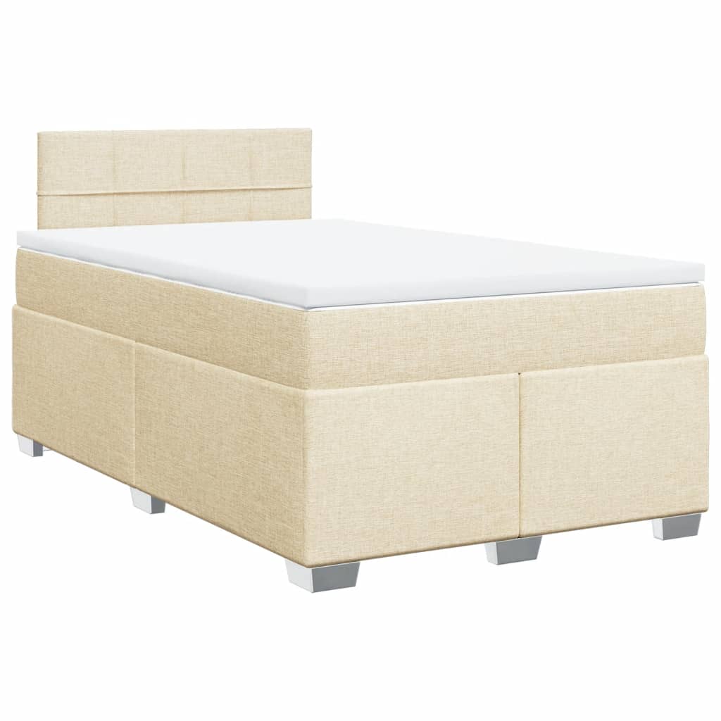 vidaXL Box spring postelja z vzmetnico krem 120x190 cm blago