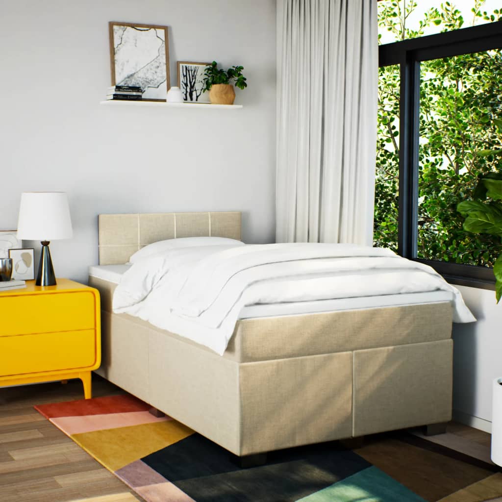 vidaXL Boxspring met matras stof crèmekleurig 120x190 cm afbeelding