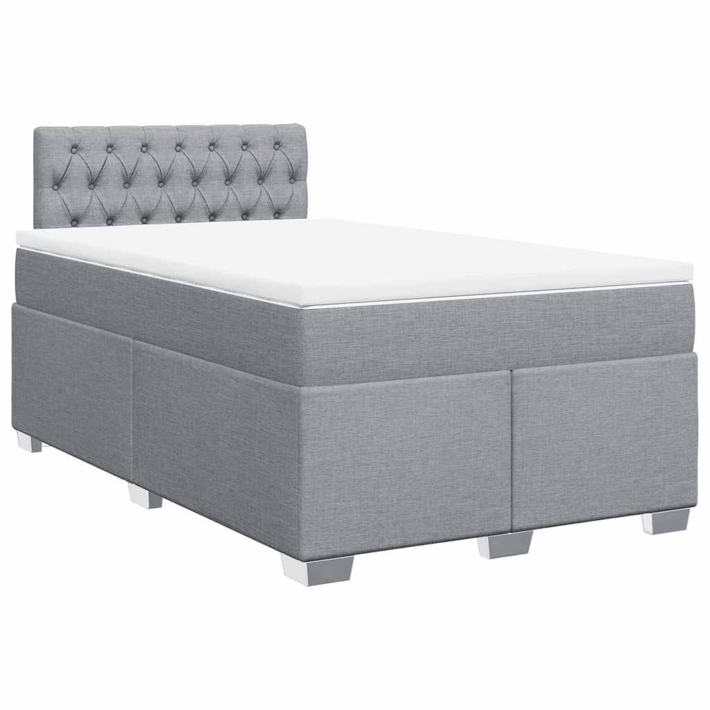 vidaXL Pat box spring cu saltea, gri deschis, 120x190 cm, textil