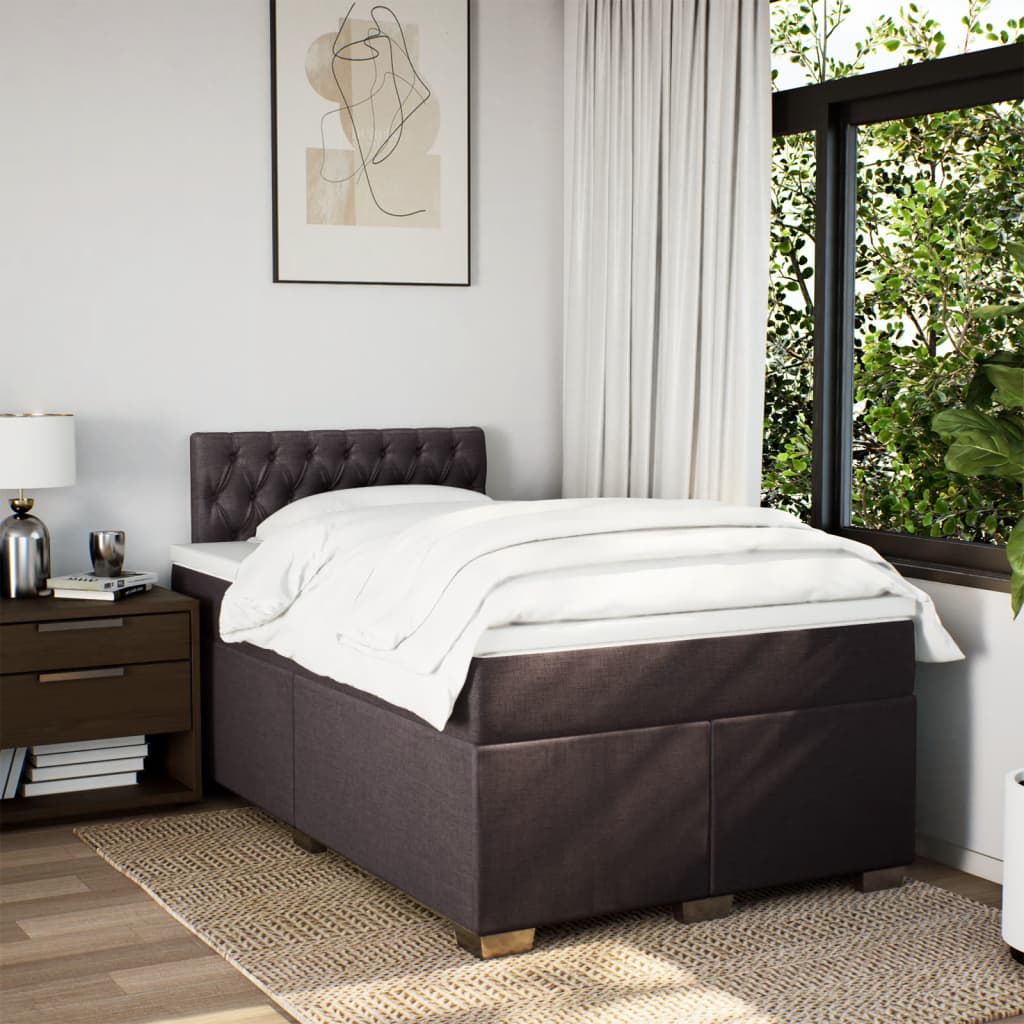 vidaXL Boxspring met matras stof donkerbruin 120x190 cm afbeelding