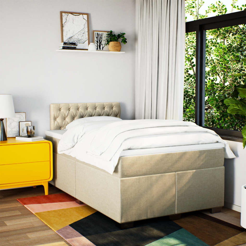 vidaXL Boxspring met matras stof crèmekleurig 120x190 cm, foto 2
