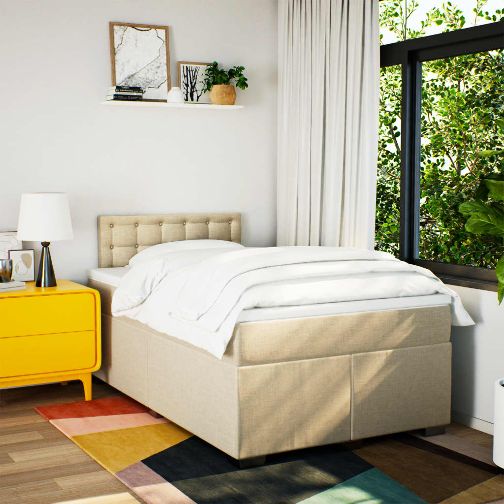 vidaXL Boxspring met matras stof crèmekleurig 120x190 cm afbeelding