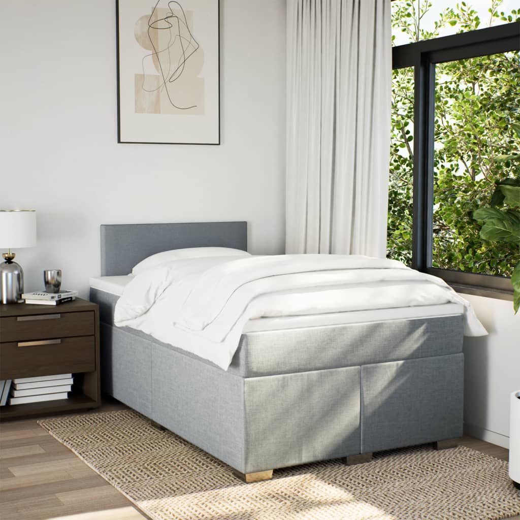 vidaXL Boxspring met matras stof lichtgrijs 120x200 cm afbeelding