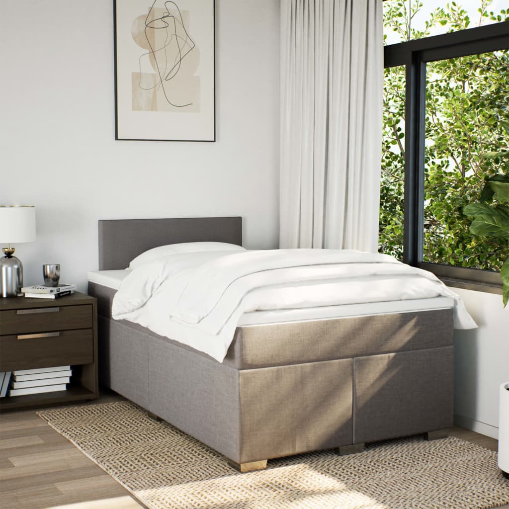 vidaXL Boxspring met matras stof taupe 120x200 cm afbeelding