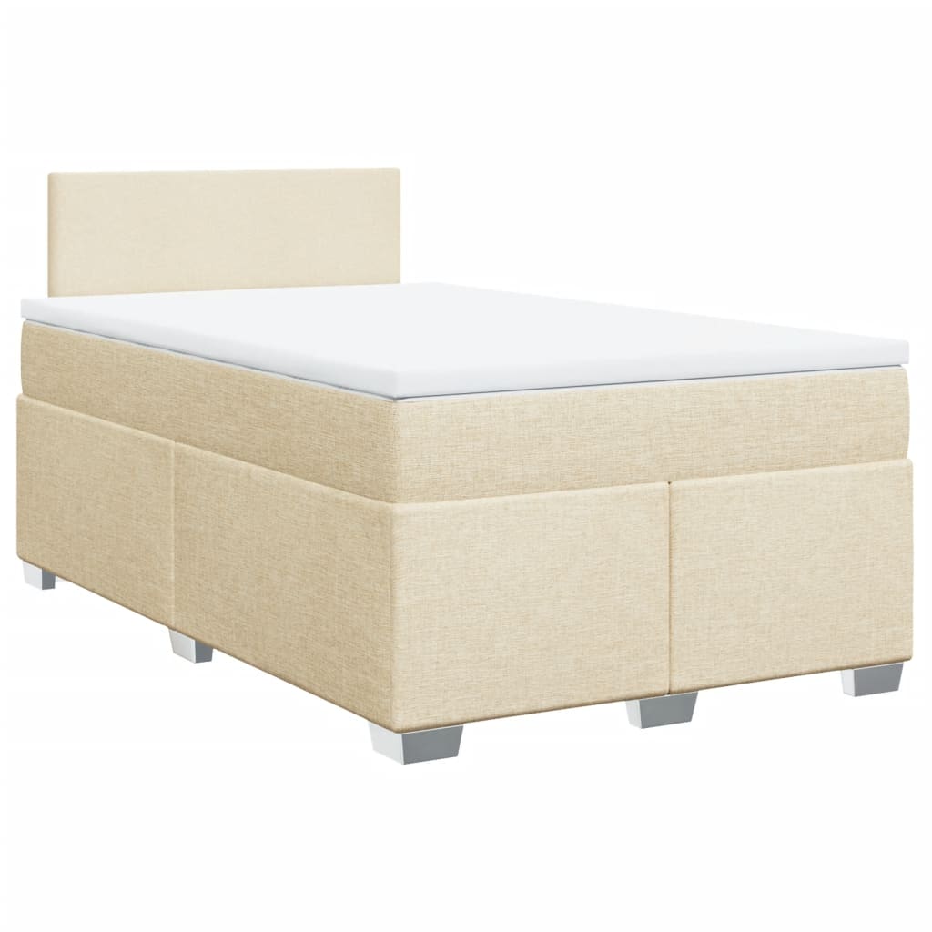 vidaXL Pat box spring cu saltea, crem, 120x200 cm, textil