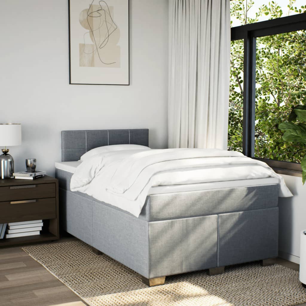 vidaXL Boxspring met matras stof lichtgrijs 120x200 cm afbeelding