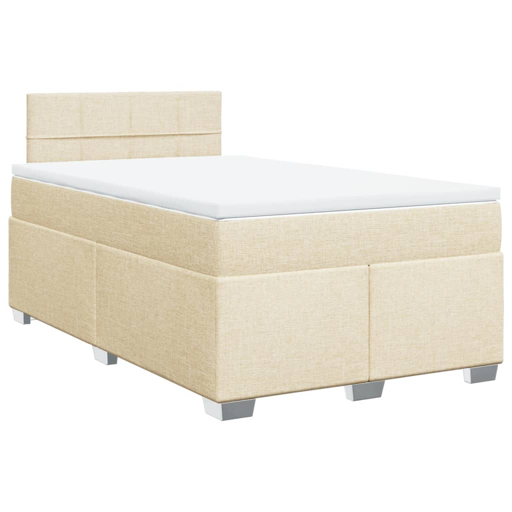 vidaXL Pat box spring cu saltea, crem, 120x200 cm, textil