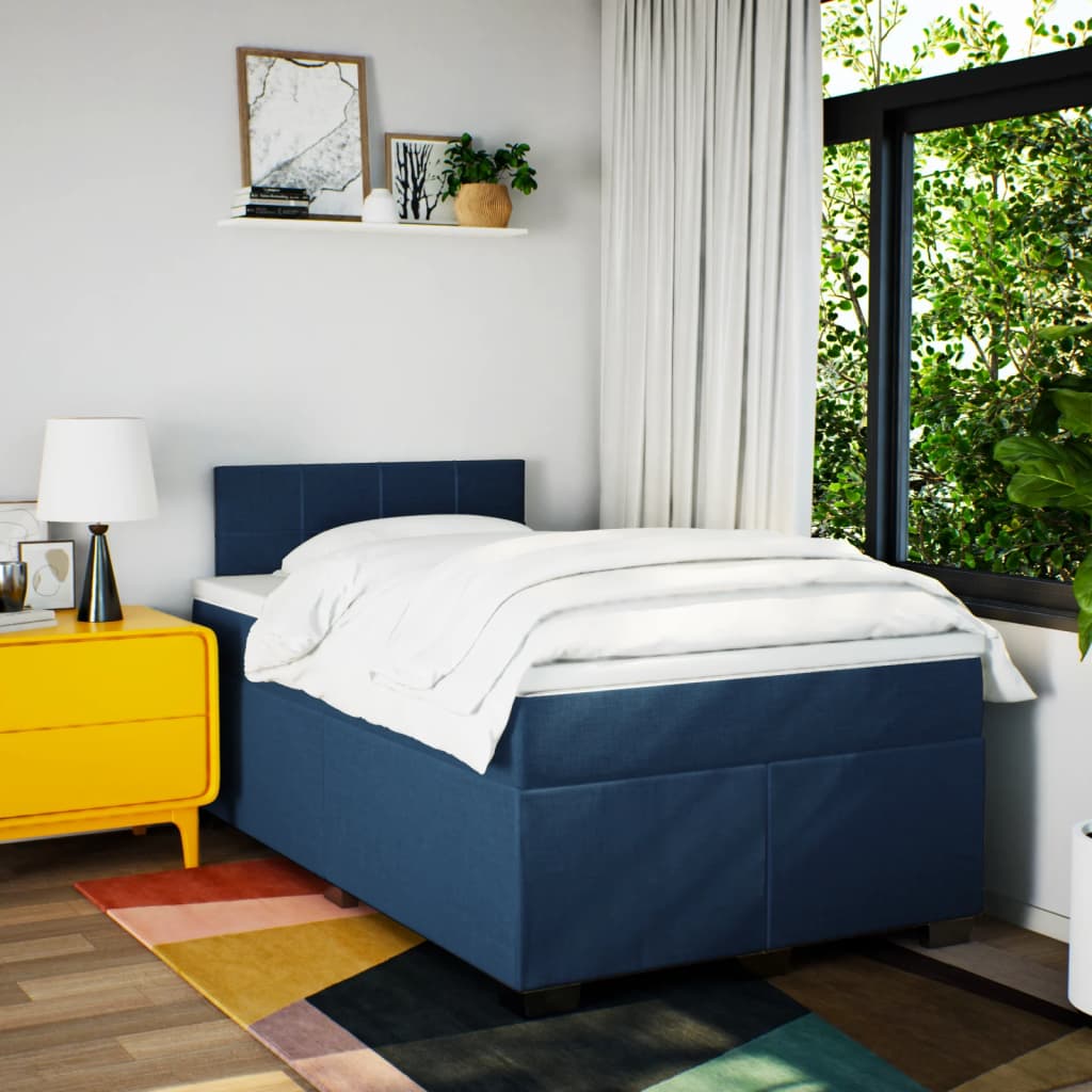 vidaXL Boxspring met matras stof blauw 120x200 cm afbeelding