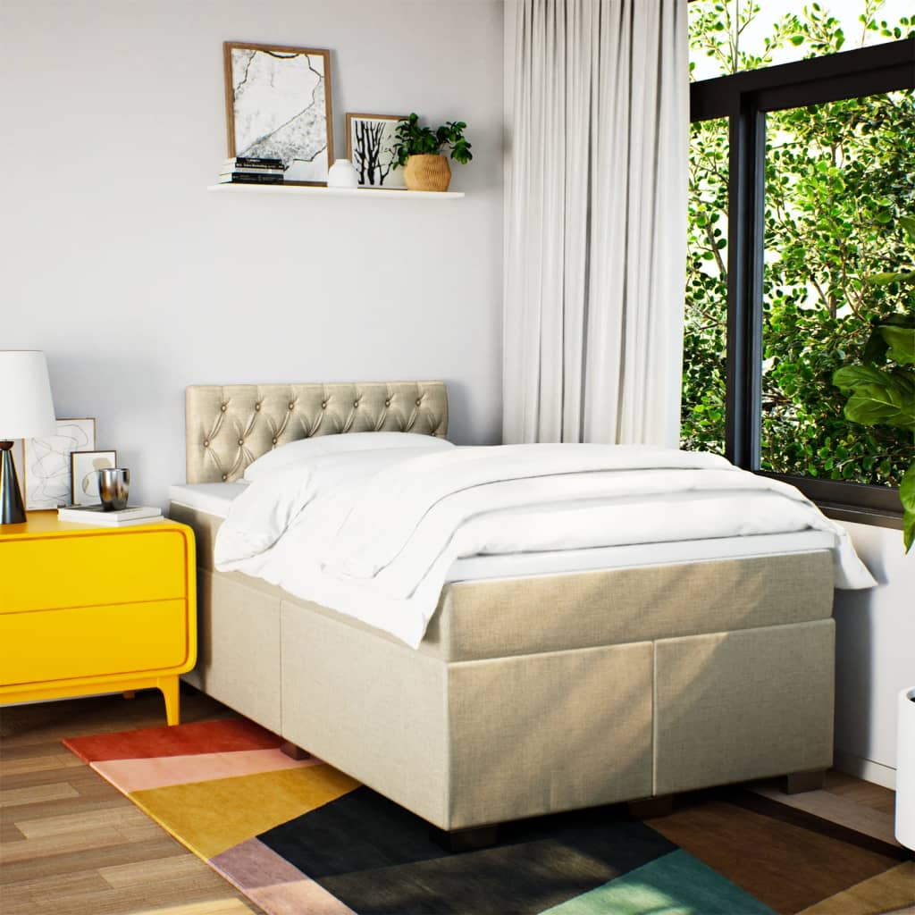 vidaXL Cama com molas/colchão 120x200 cm tecido cor creme