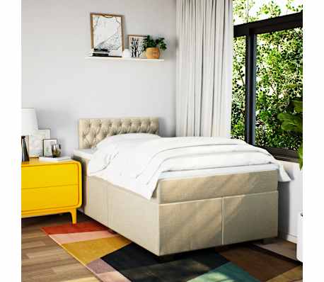 vidaXL Cama com molas/colchão 120x200 cm tecido cor creme