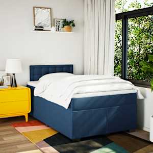 vidaXL Cama com molas/colch&atilde;o 120x200 cm tecido azul