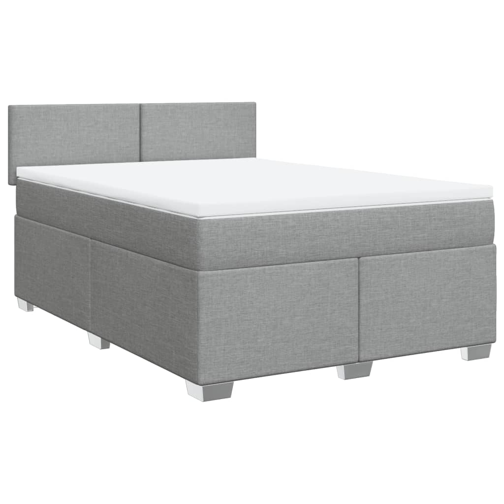 vidaXL Pat box spring cu saltea, gri deschis, 140x190 cm, textil