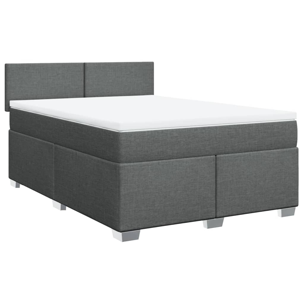 vidaXL Pat box spring cu saltea, gri închis, 140x190 cm, textil