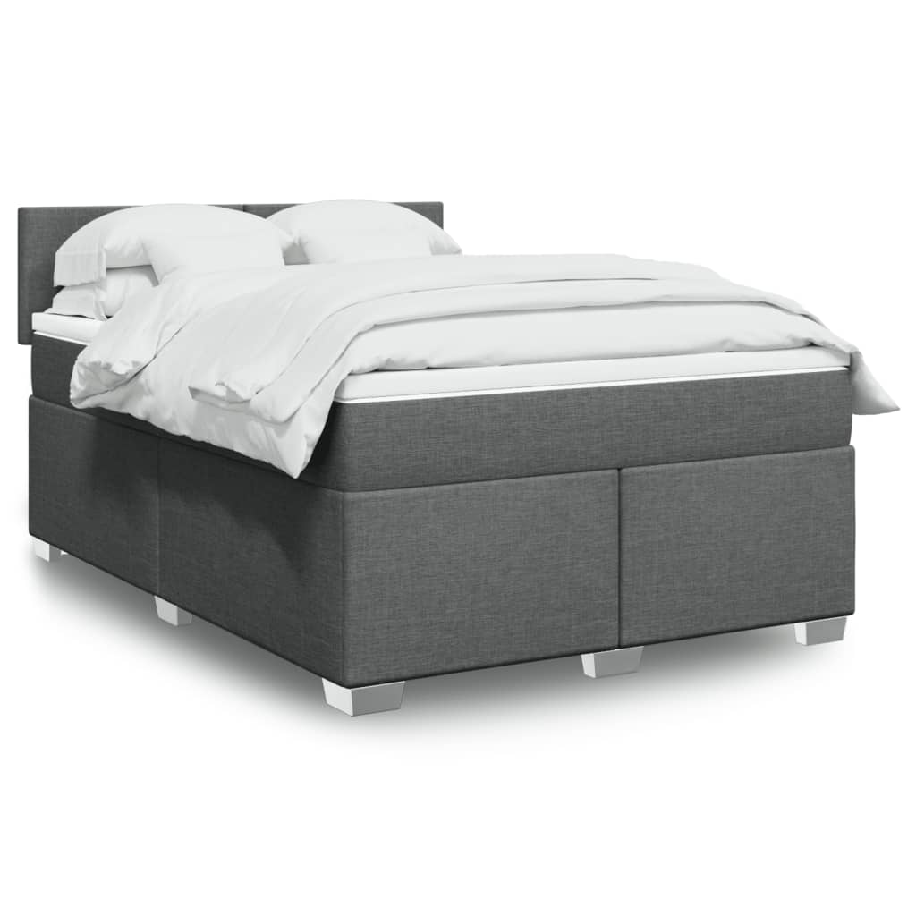 vidaXL Boxspringbett mit Matratze Dunkelgrau 140x190 cm Stoff