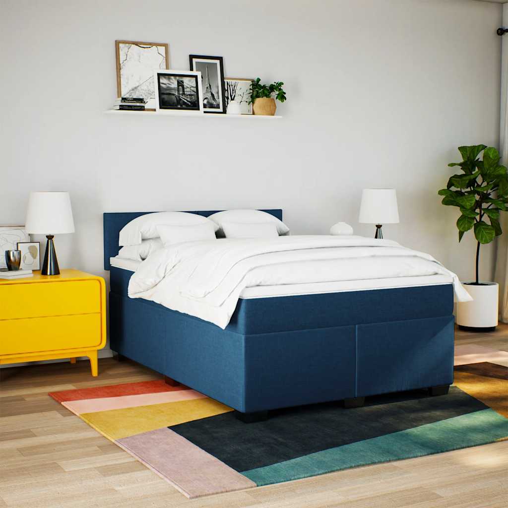 vidaXL Boxspring met matras stof blauw 140x190 cm afbeelding