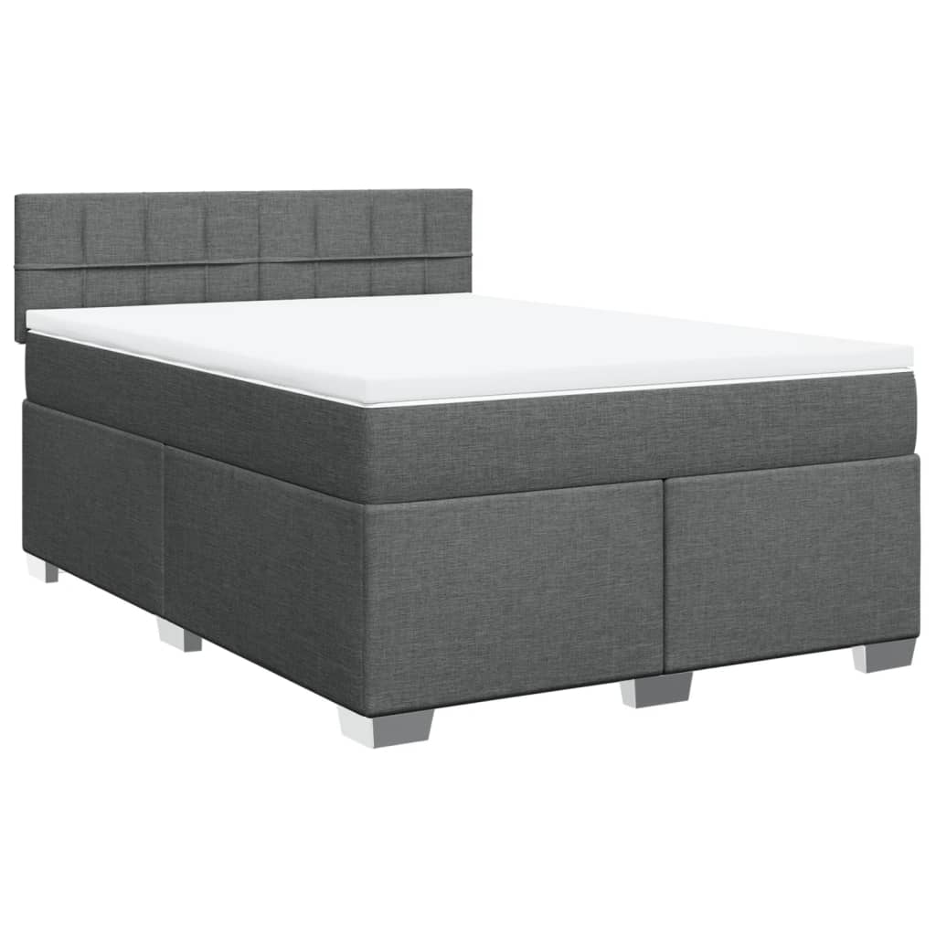 vidaXL Pat box spring cu saltea, gri închis, 140x190 cm, textil