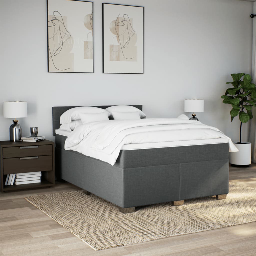 vidaXL Boxspring met matras stof donkergrijs 140x190 cm afbeelding