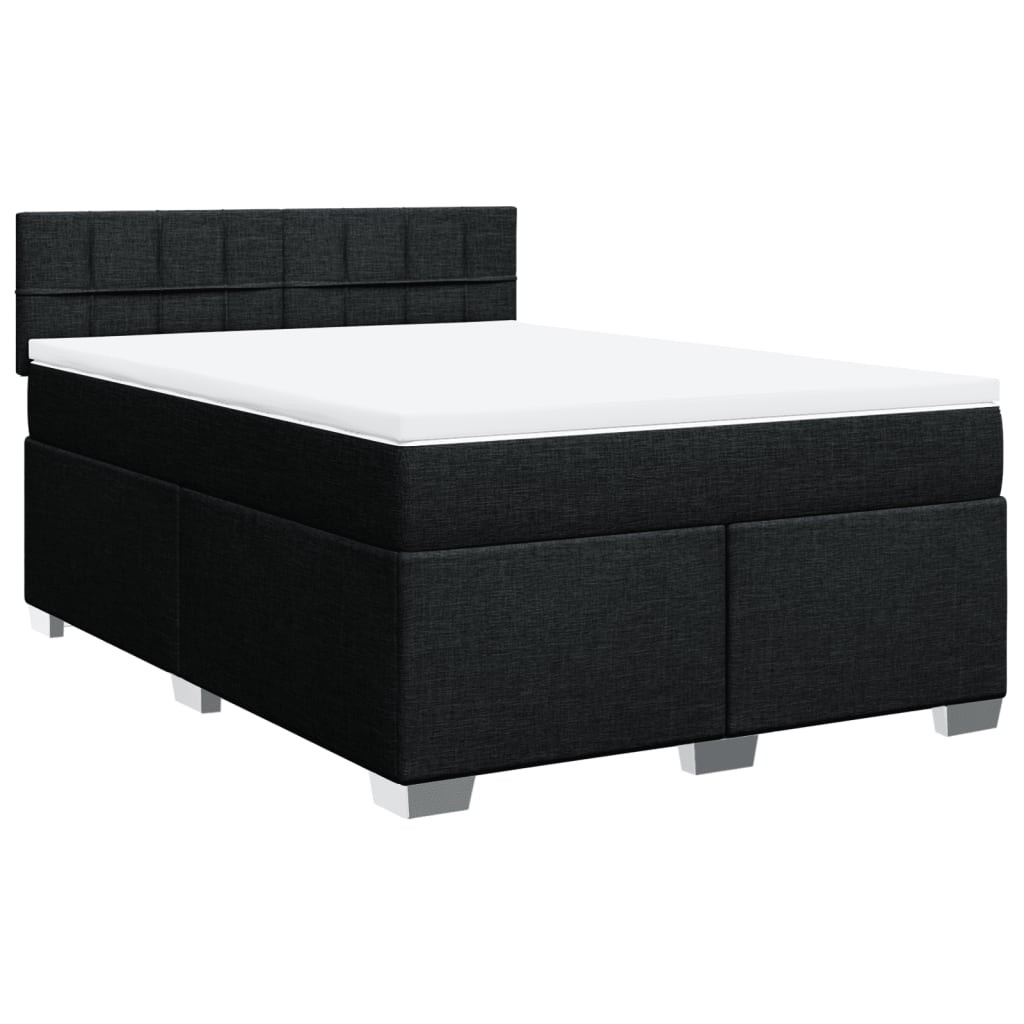vidaXL Pat box spring cu saltea, negru, 140x190 cm, textil