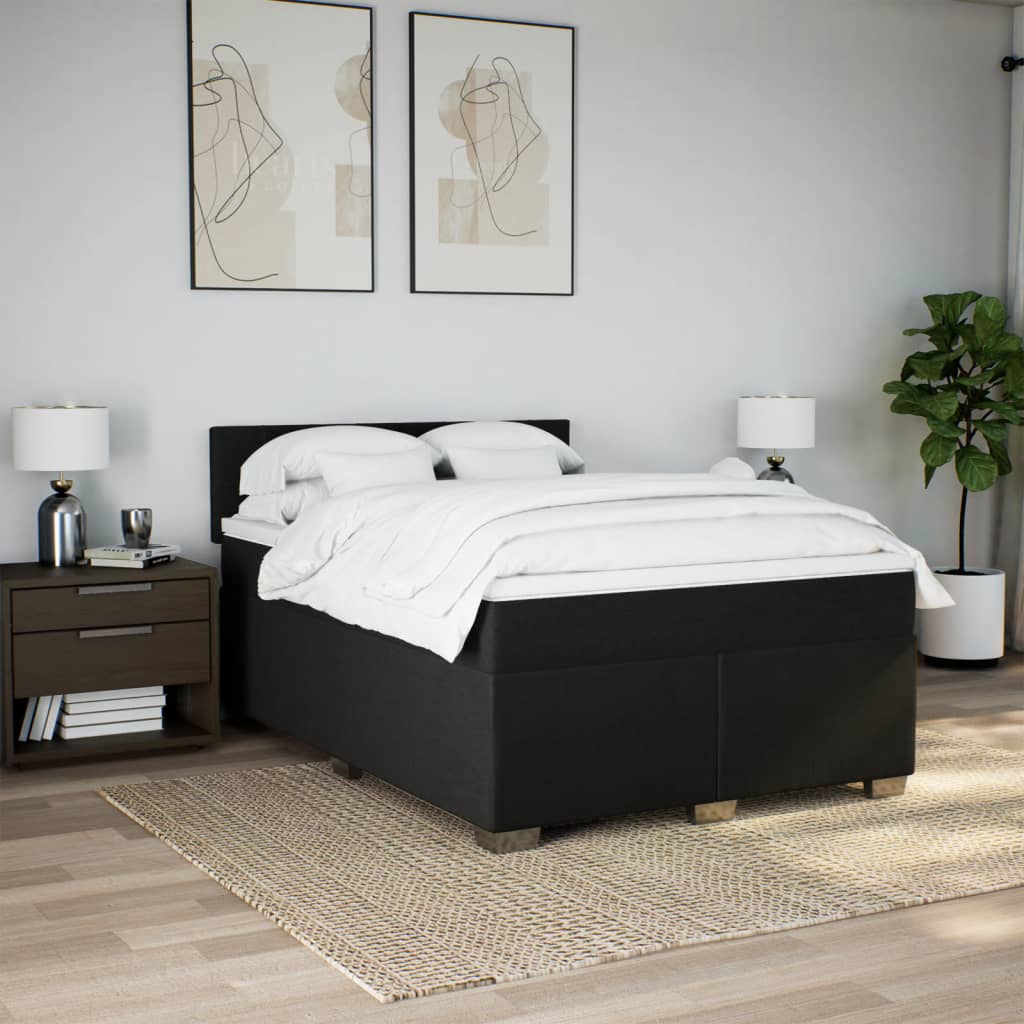 vidaXL Boxspring met matras stof zwart 140x190 cm afbeelding