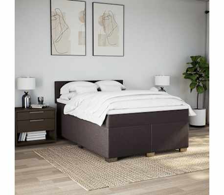 vidaXL Cama com molas/colchão 140x190 cm tecido castanho-escuro