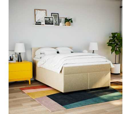 vidaXL Pat box spring cu saltea, crem, 140x200 cm, textil