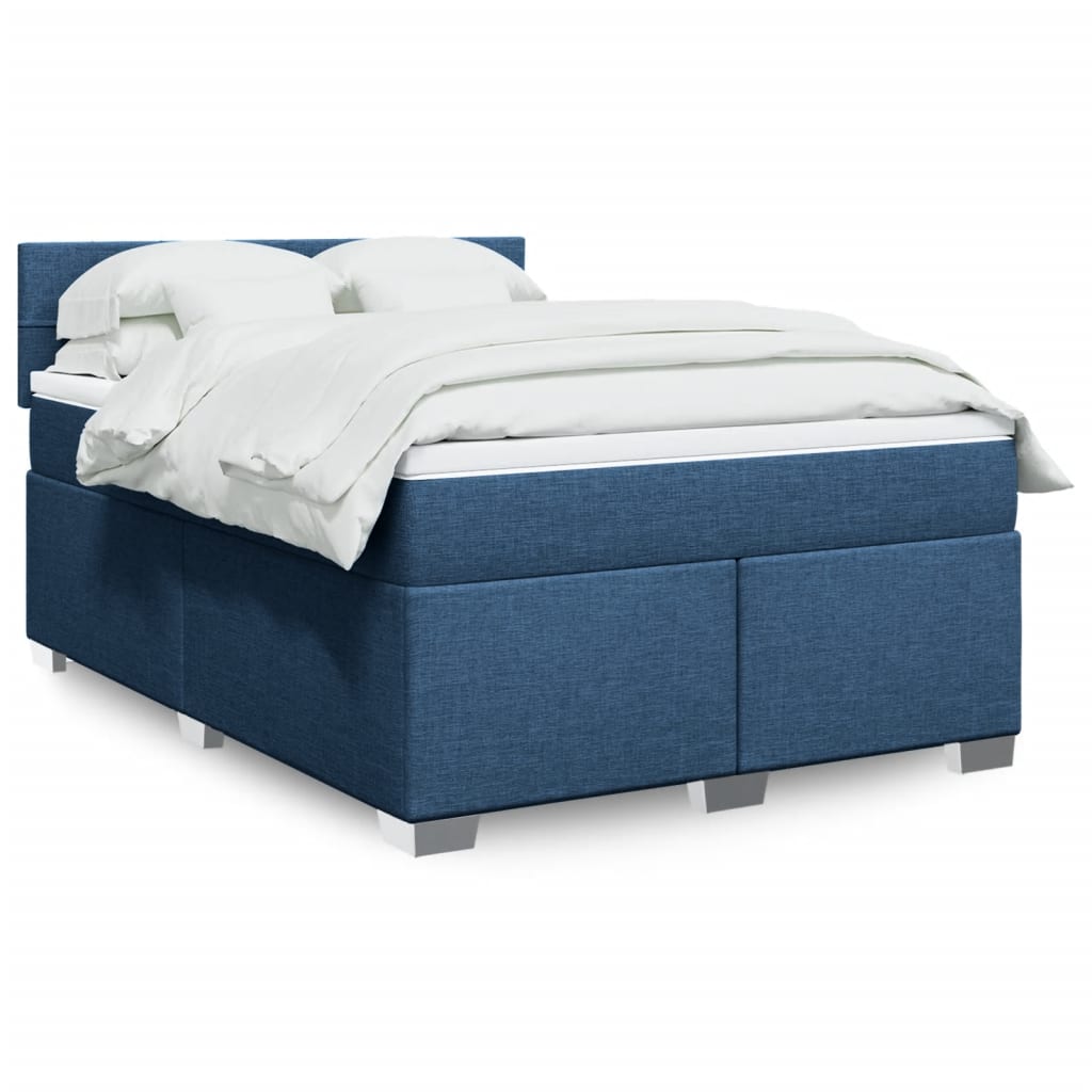 Boxspringbett mit Matratze Blau 140×190 cm Stoff