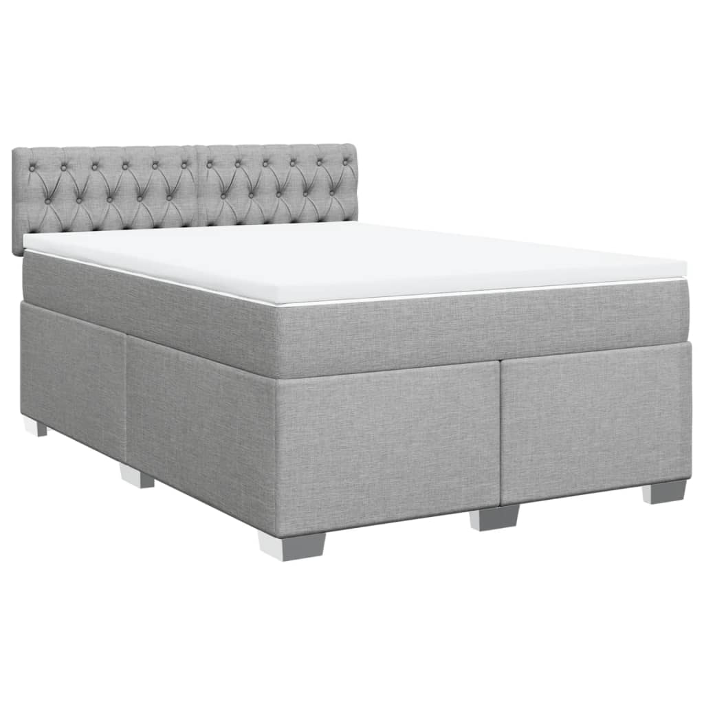 vidaXL Pat box spring cu saltea, gri deschis, 140x190 cm, textil