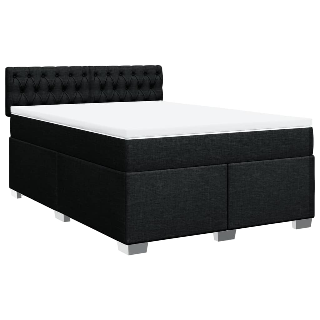 vidaXL Pat box spring cu saltea, negru, 140x190 cm, textil