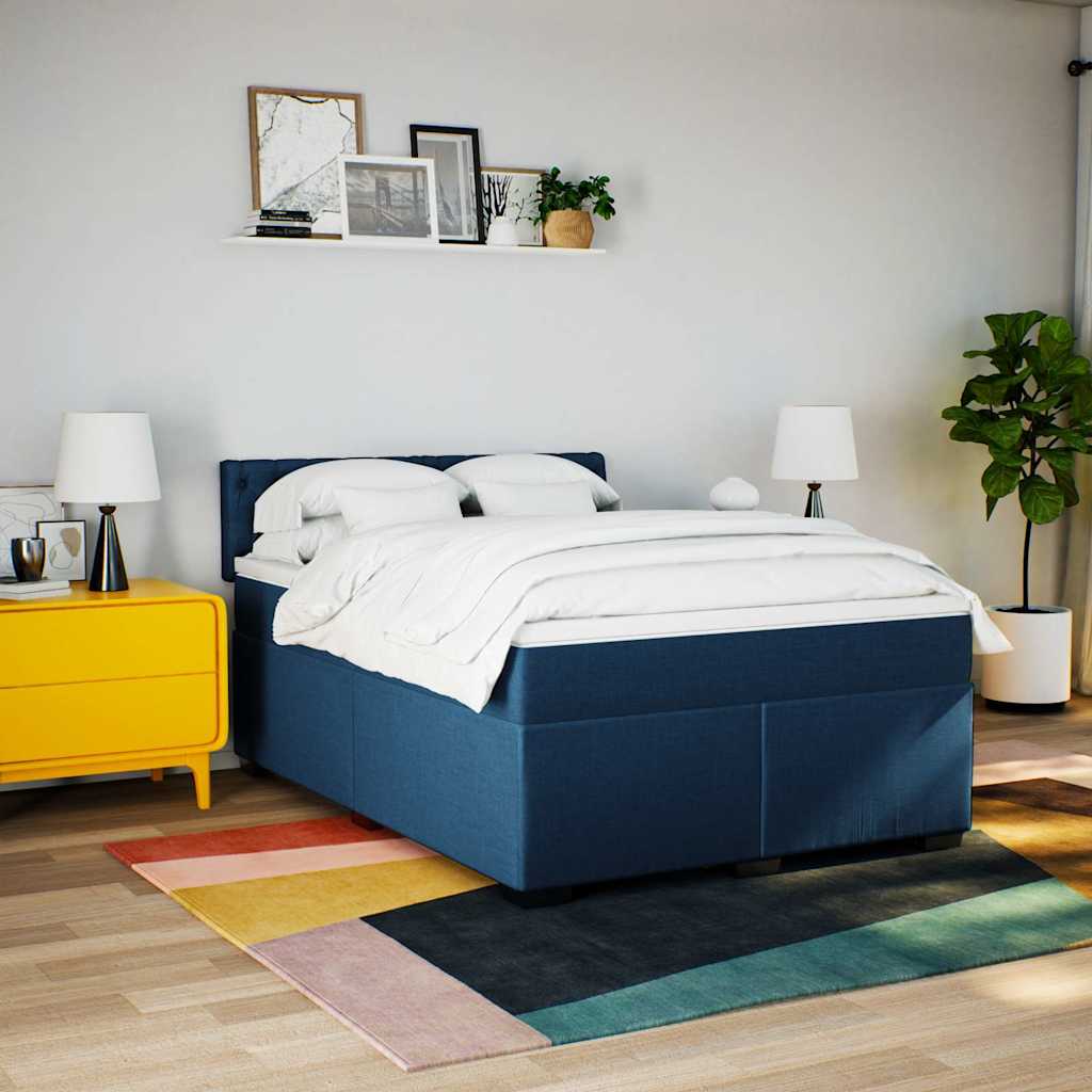 vidaXL Boxspring met matras stof blauw 140x190 cm afbeelding