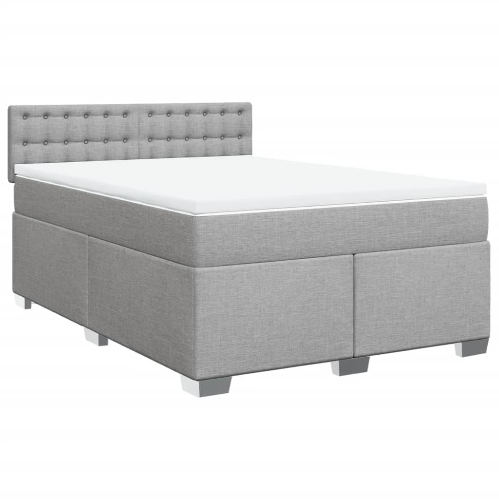 vidaXL Pat box spring cu saltea, gri deschis, 140x190 cm, textil