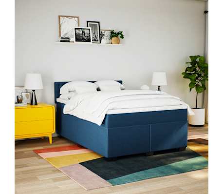 vidaXL Cama box spring con colch&oacute;n tela azul 140x190 cm