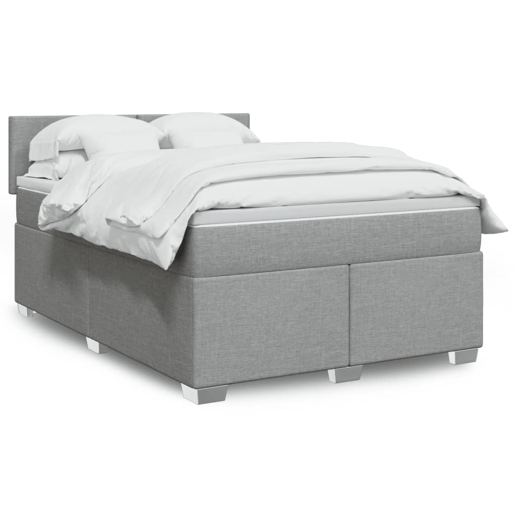 vidaXL Boxspringbett mit Matratze Hellgrau 140x200 cm Stoff