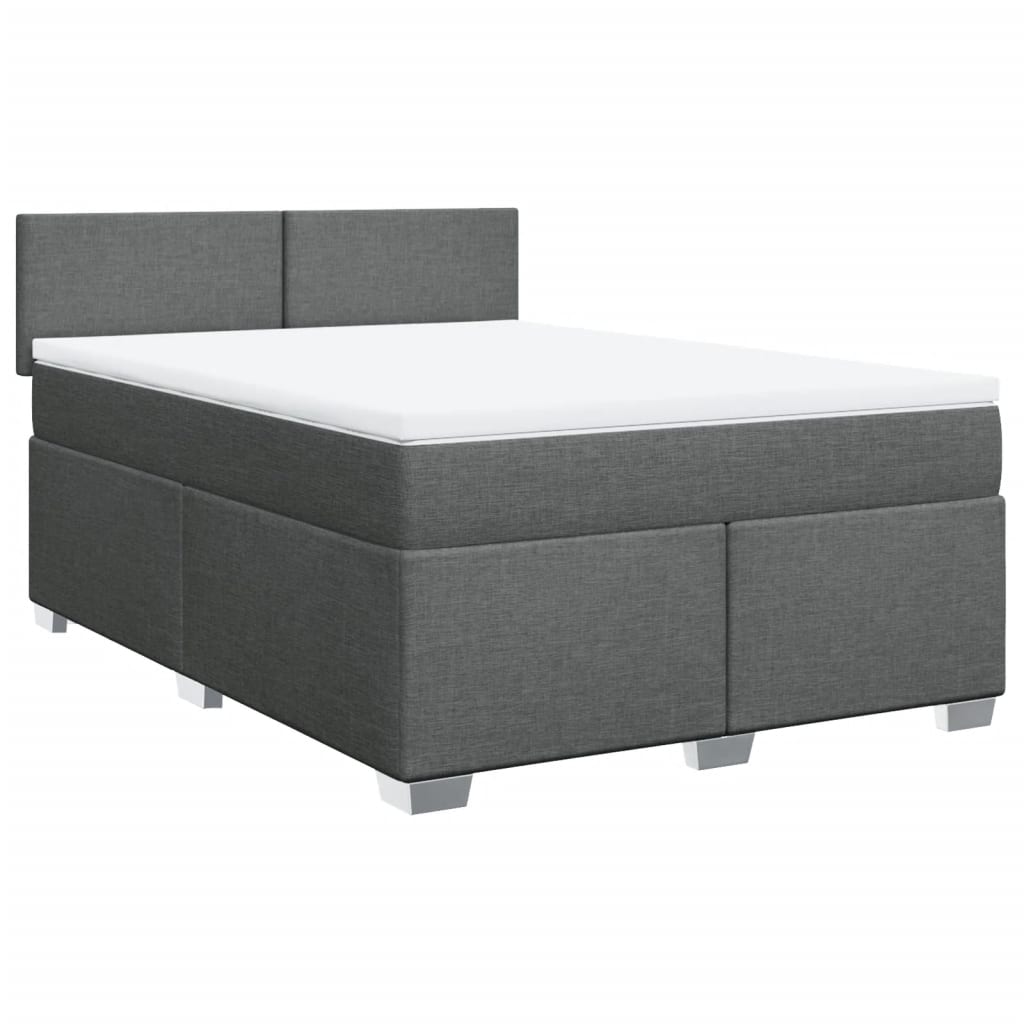 vidaXL Pat box spring cu saltea, gri închis, 140x200 cm, textil
