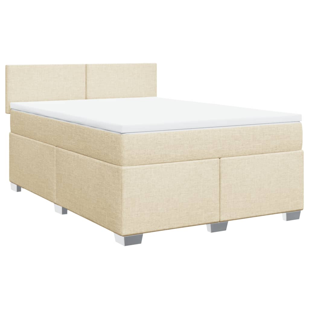 vidaXL Pat continental cu saltea, crem, 140x200 cm, material textil