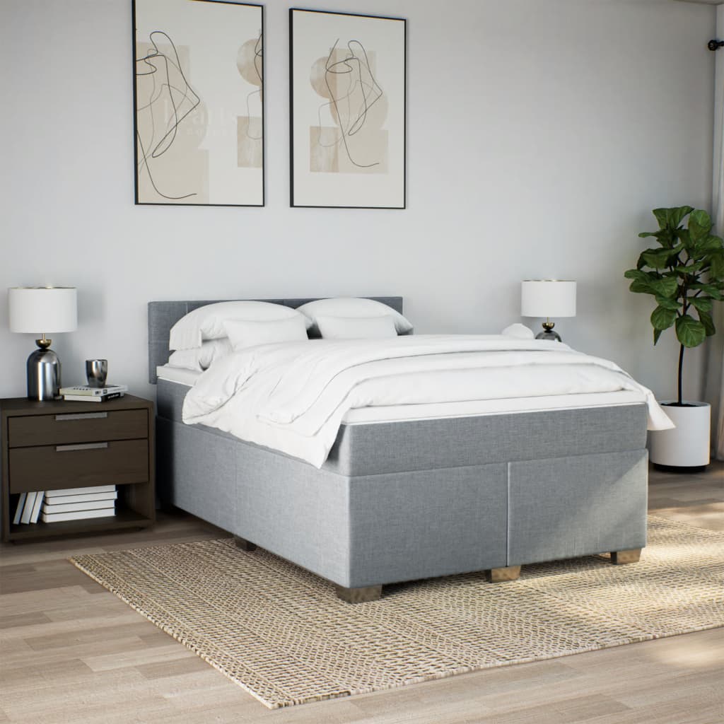 vidaXL Boxspring met matras stof lichtgrijs 140x200 cm afbeelding